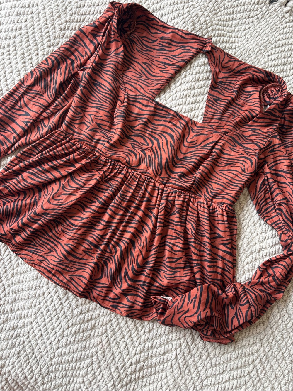 Free People Rust and Black Zebra-Print Long Sleeve Blouse